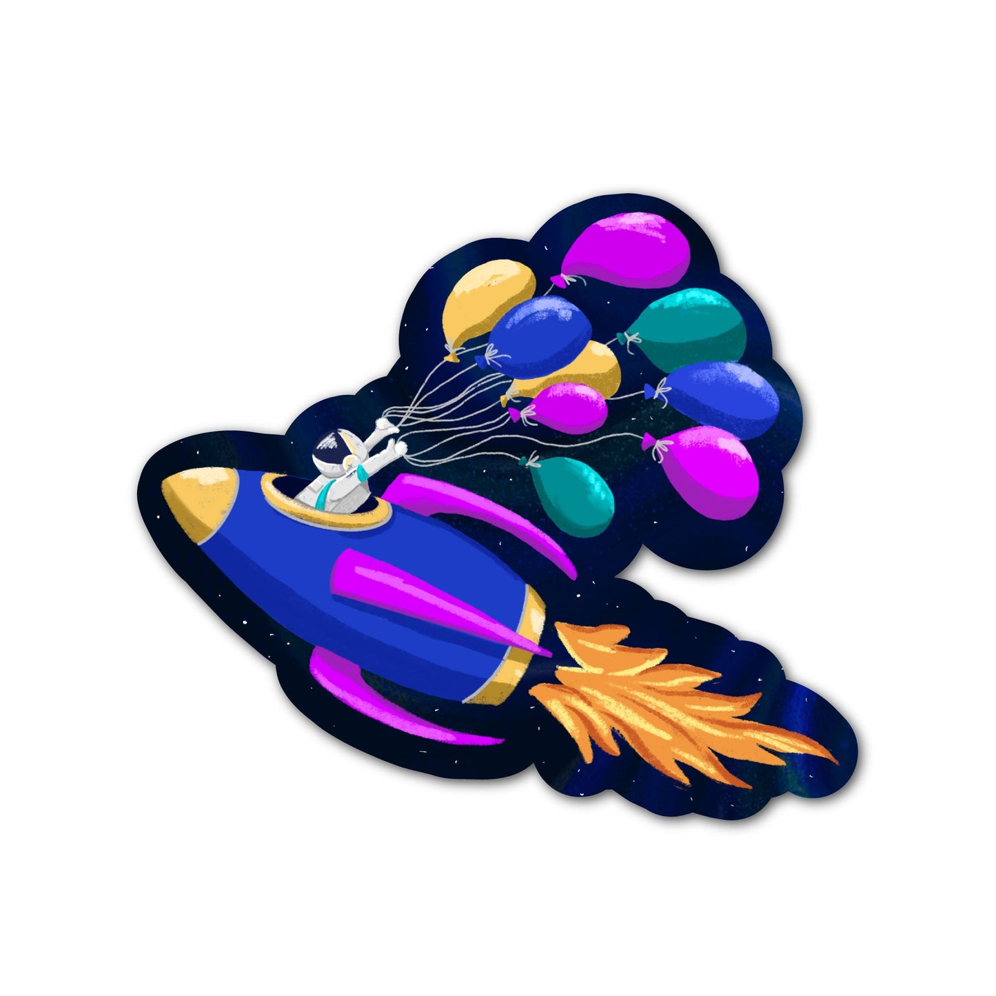 Astronaut balloons sticker featuring a floating astronaut with colorful balloons.