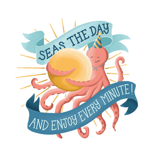 (6-Pack) Ocean Birthday Card – Cute Under the Sea Birthday Card with Octopus