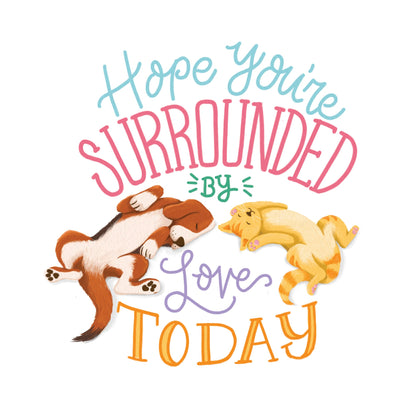 (6-Pack) Cute Birthday Card with Dogs and Cats – Cozy Breakfast in Bed Birthday Card