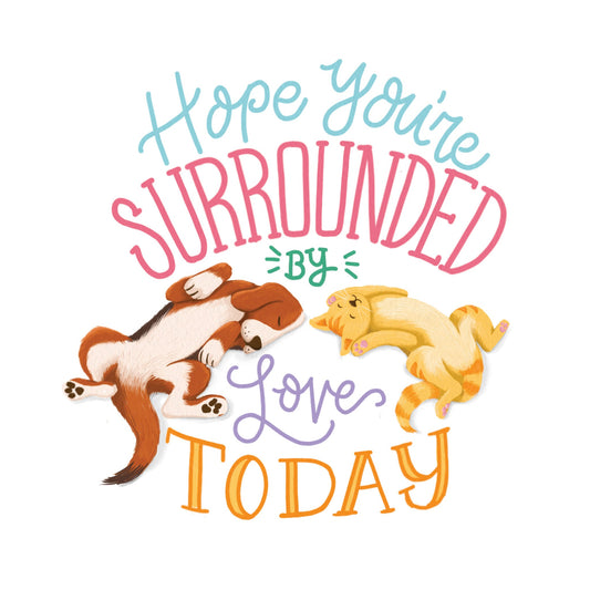 (6-Pack) Cute Birthday Card with Dogs and Cats – Cozy Breakfast in Bed Birthday Card