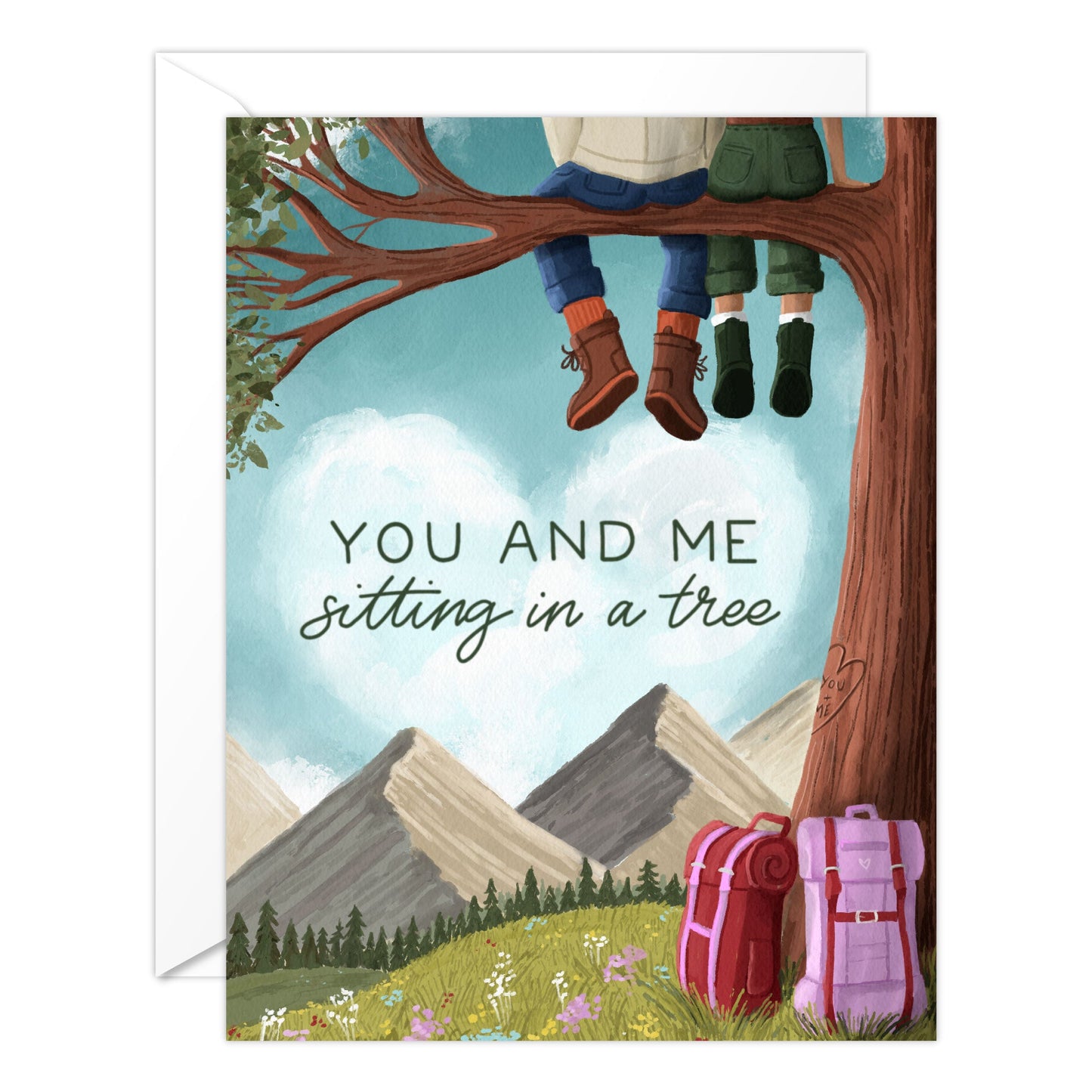 (6-Pack) Romantic Love Card – You and Me Sitting in a Tree Hiking Card