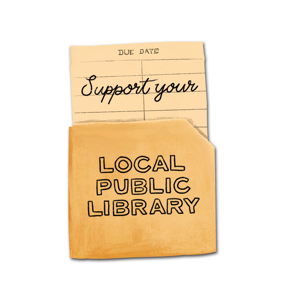 Support your local public library sticker with vintage library card inspired design.