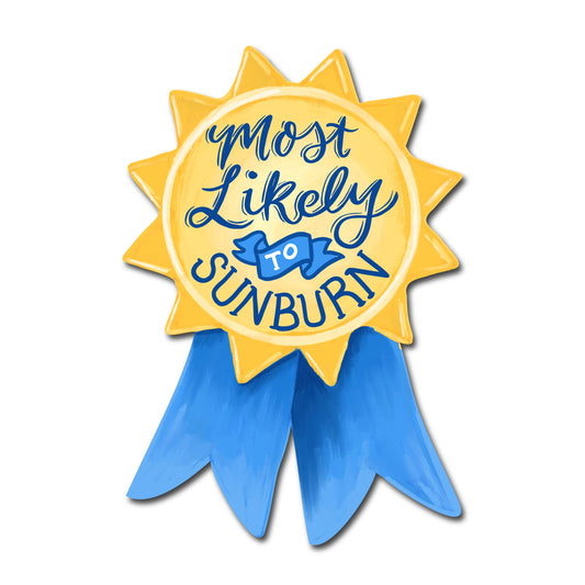 (6-Pack) Most Likely to Sunburn Sticker | Funny Summer Award Ribbon Vinyl Sticker